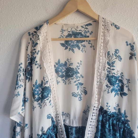 Stella Tweed Floral Print Open Front Kimono Sleeve Cardigan Womens One Size - Picture 2 of 6
